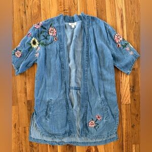 Floral Embroidered Denim Kimono